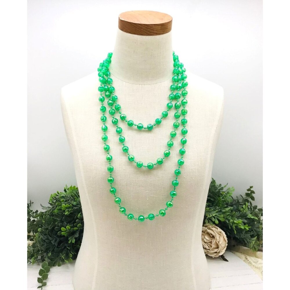 Vintage shimmer resin Bead Necklace 72" Long